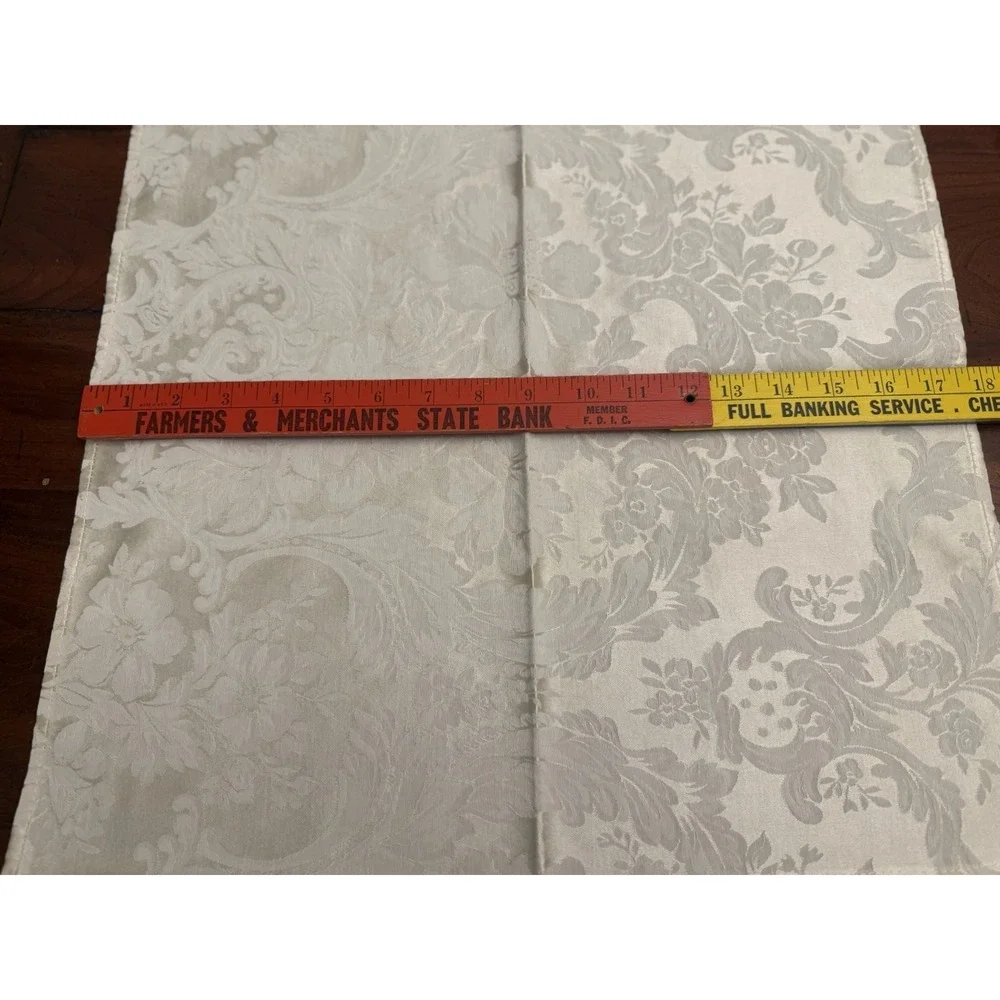 Set of 12 Waterford Linens Cream Damask Dinner Napkins Floral Scroll Formal MCM